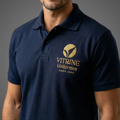 Camisa gola polo azul-marinho com logo bordado